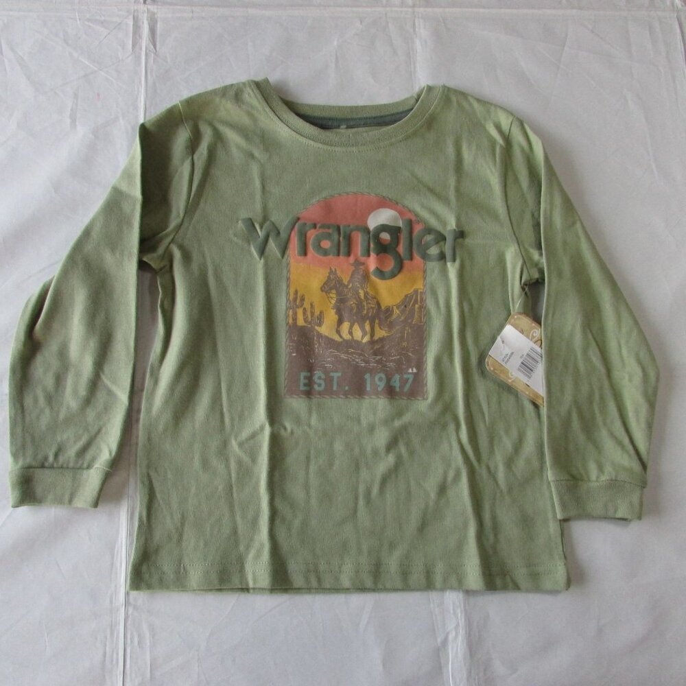 Wrangler Boy's 5 Long Sleeve Cowboy Desert Graphic T-Shirt Green Tea